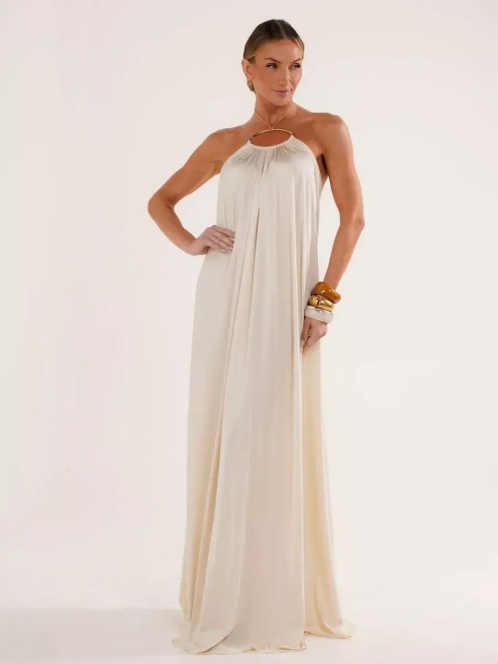 Satin Halter Neck Maxi Dress
