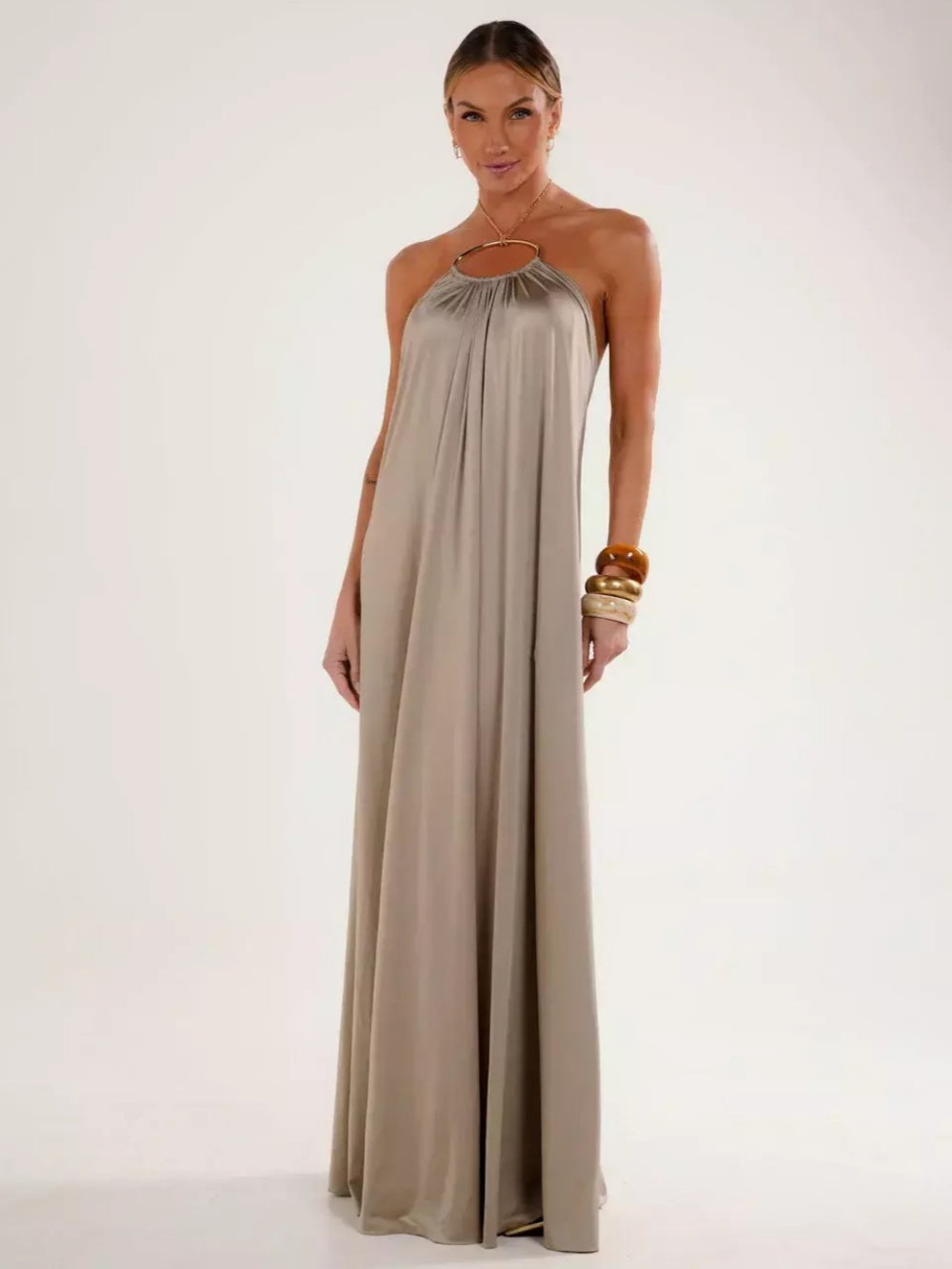 Satin Halter Neck Maxi Dress