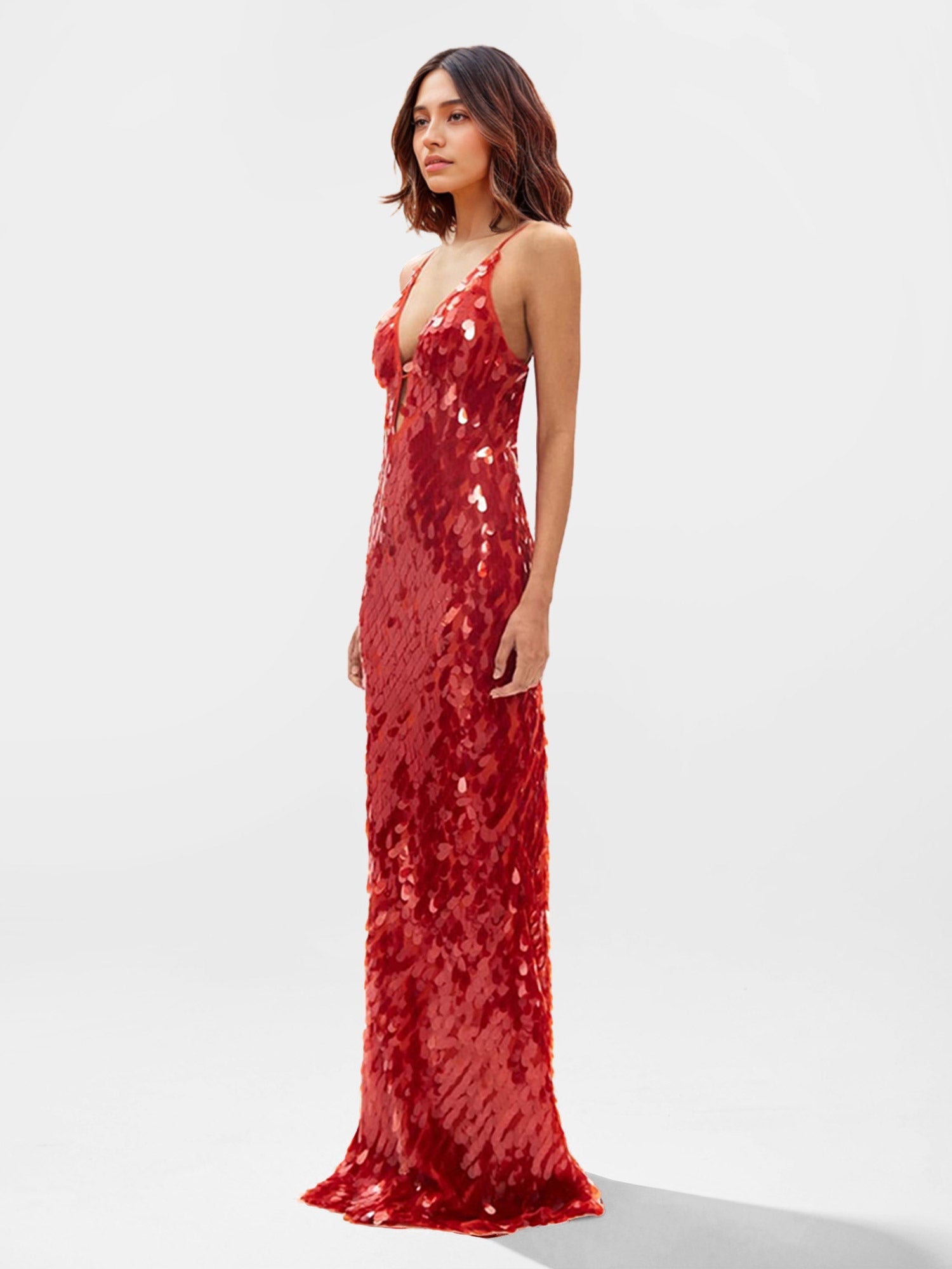 Sequin Plunge Maxi Dress