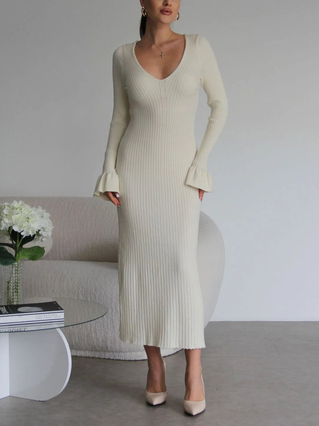 White Ribbed Reverie Maxi Dress