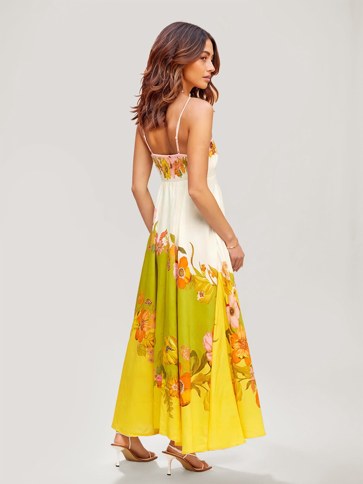 Floral Green and Yellow Maxi Dress