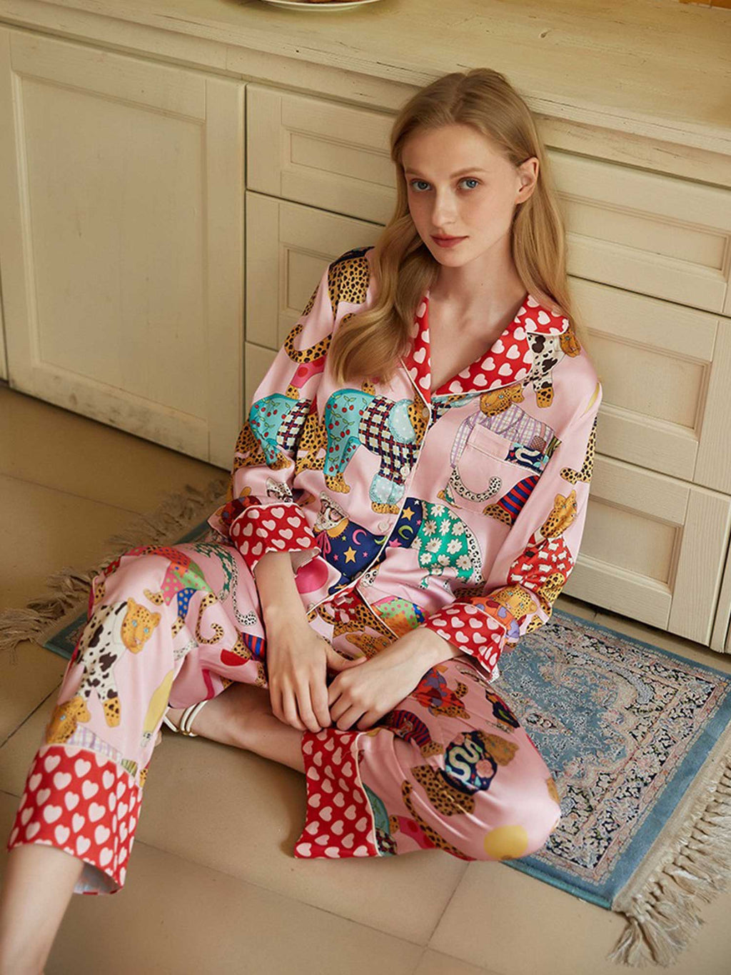 Cartoon Leopard Print Long Pajama Set