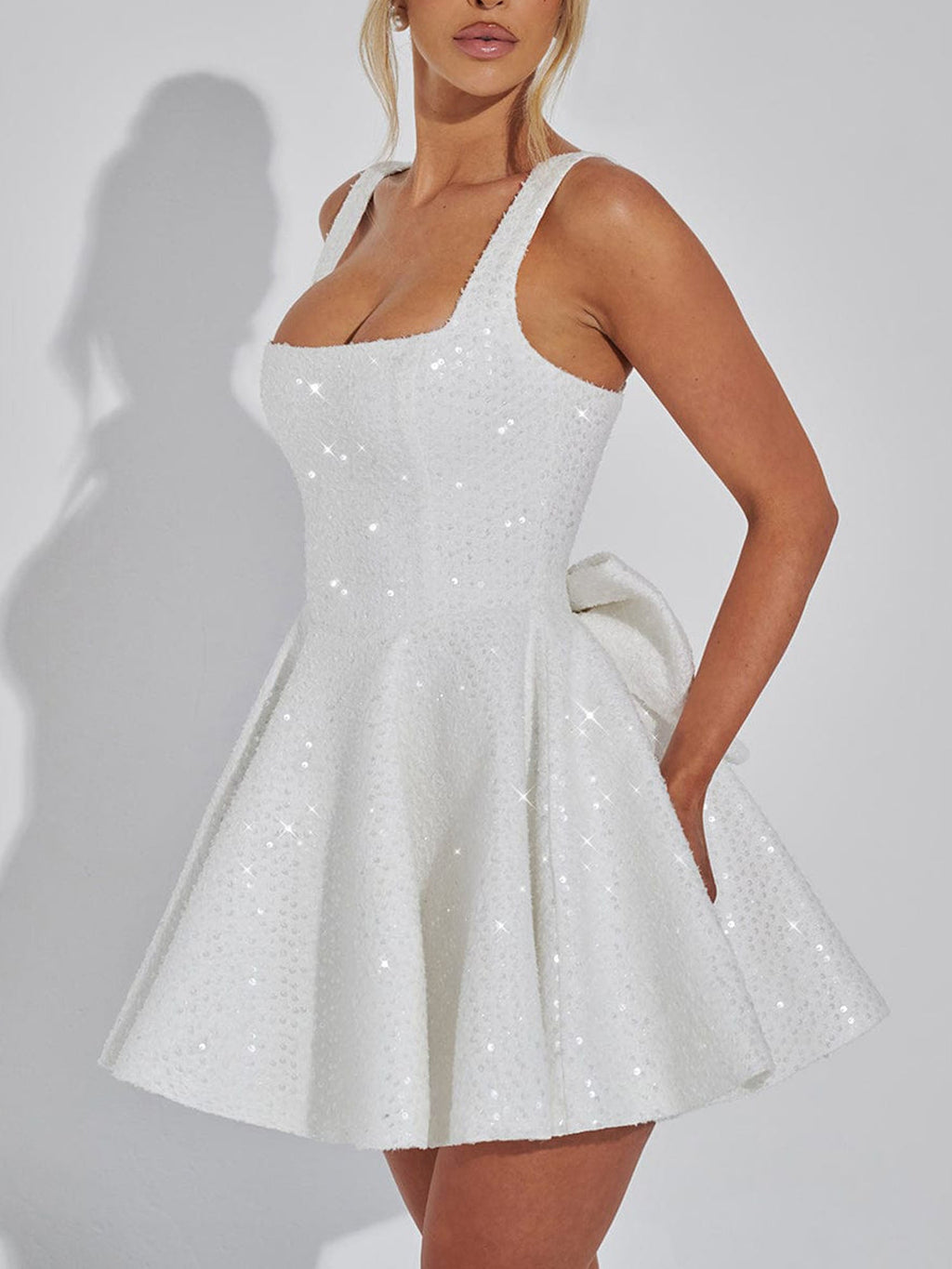 Sequin Detail Flared Mini Dress