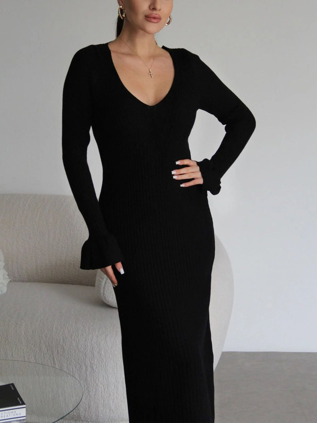Black Ribbed Reverie Maxi Dress