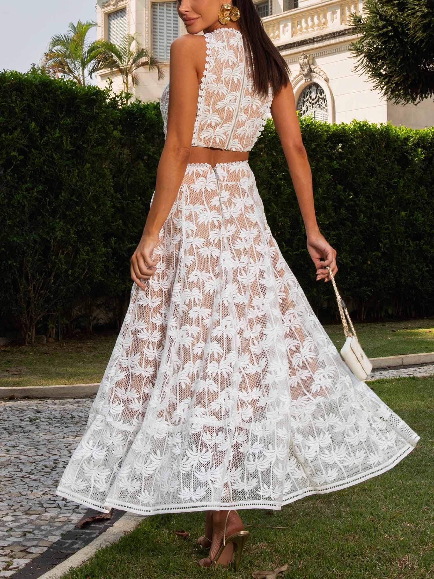 Palm Lace Cropped Sleeveless Top