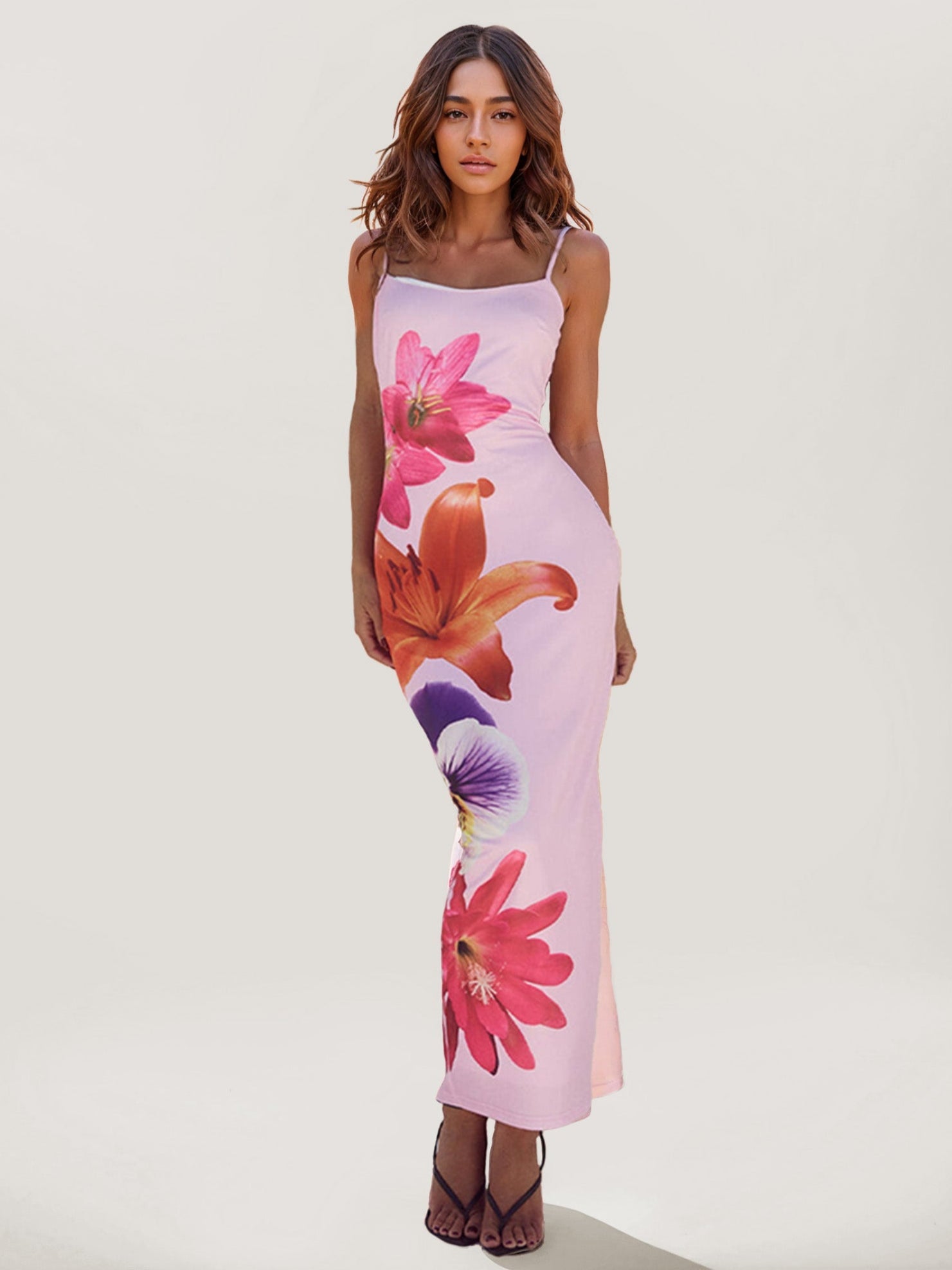 Floral Print Maxi Dress with V-Neckline