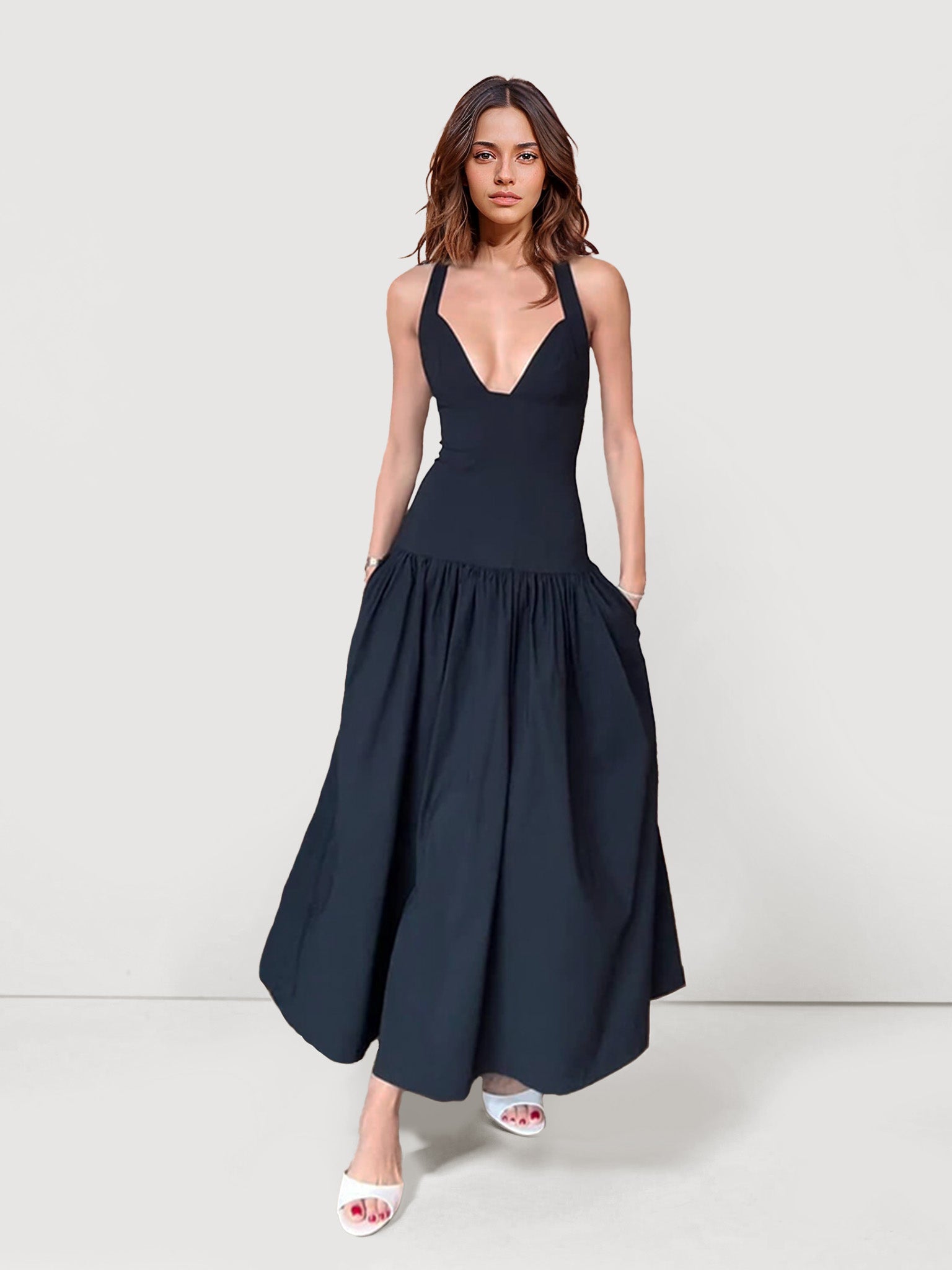 Deep-V Maxi Dress