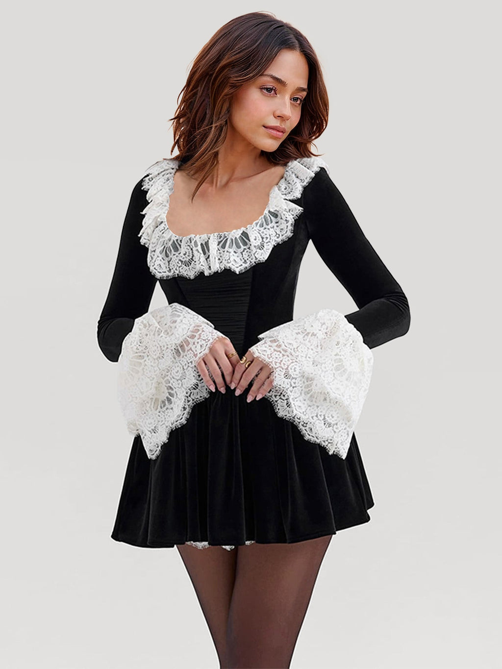 Velvet Lace Sleeve Dress