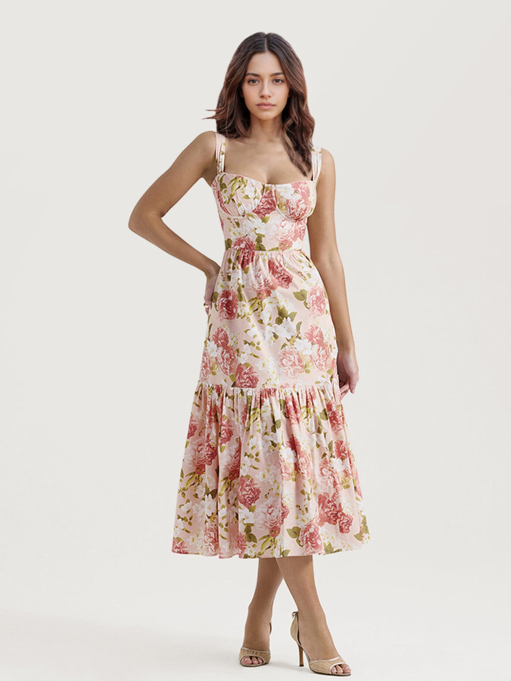 Vibrant Floral Midi Dress with Belt