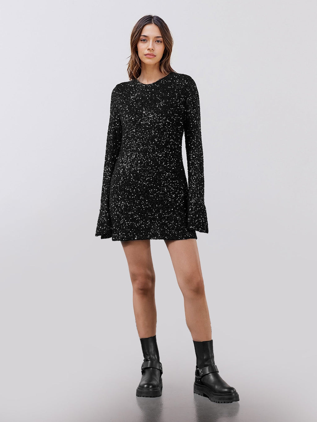 Sparkling Bell-Sleeve Mini Dress