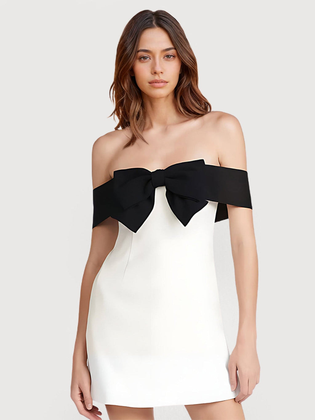 Bow-Detail Off-Shoulder Mini Dress