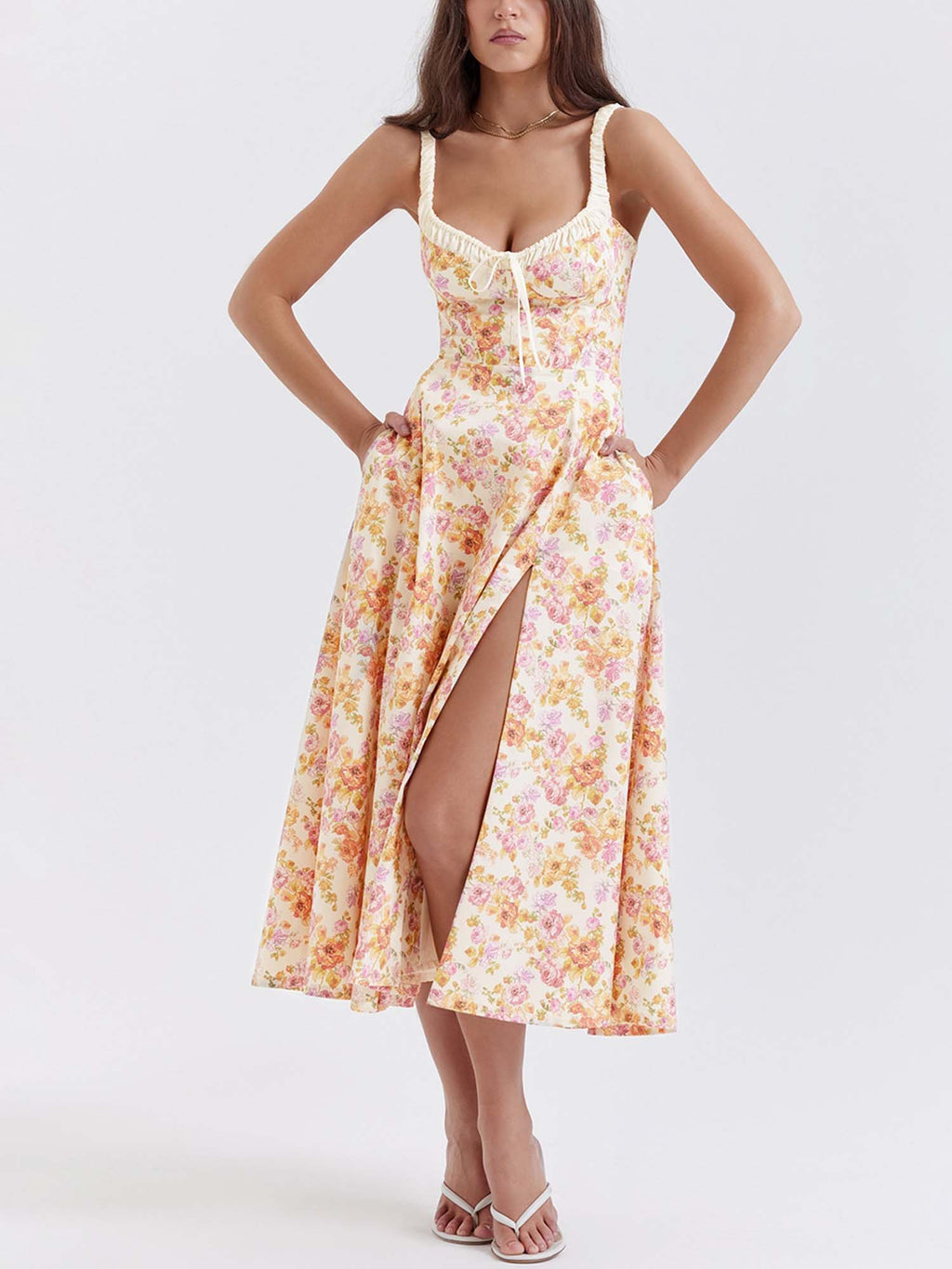 Blossom Whisper Corset Midi Dress