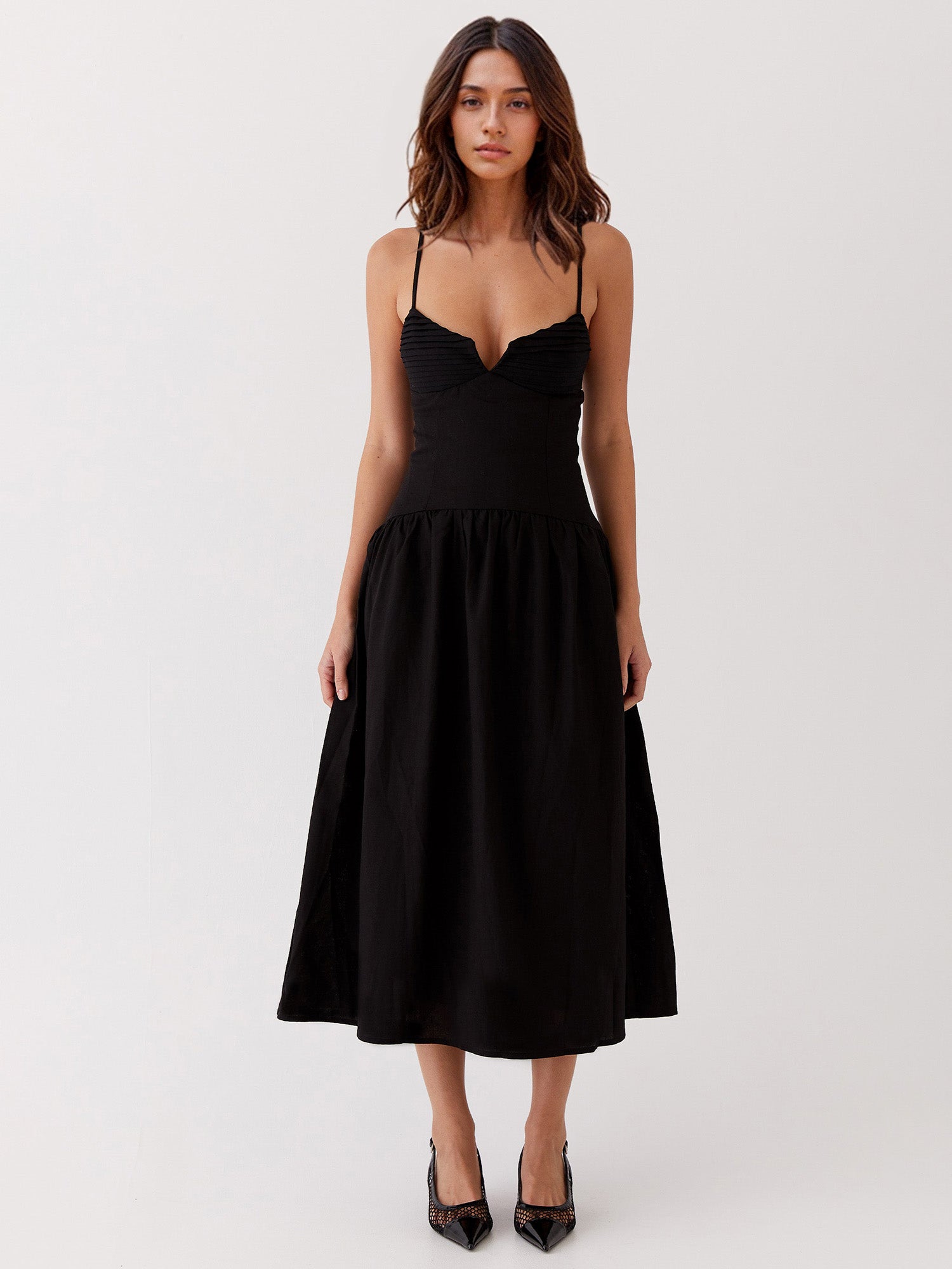 A-Line Midi Dress with Ruched Detail Gretachic A-Line Midi Dress with Ruched Detail Gretachic