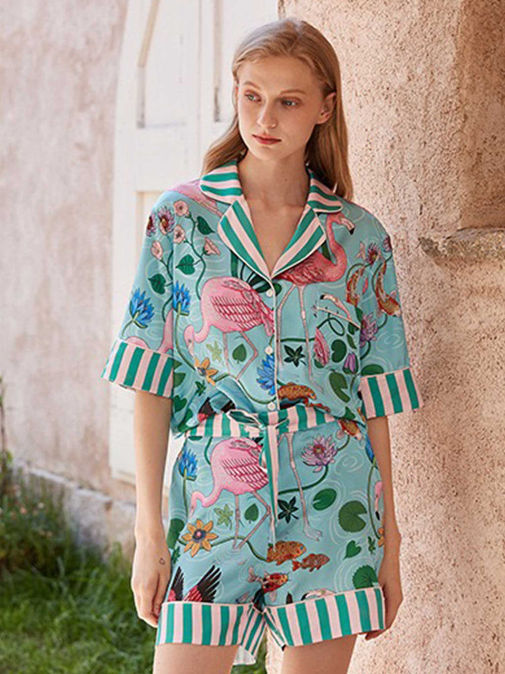 Set Pajama Pendek Bercorak Flamingo