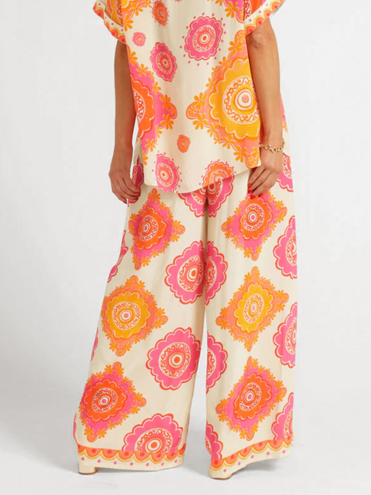 Retro Floral Print Wide-Leg Pants