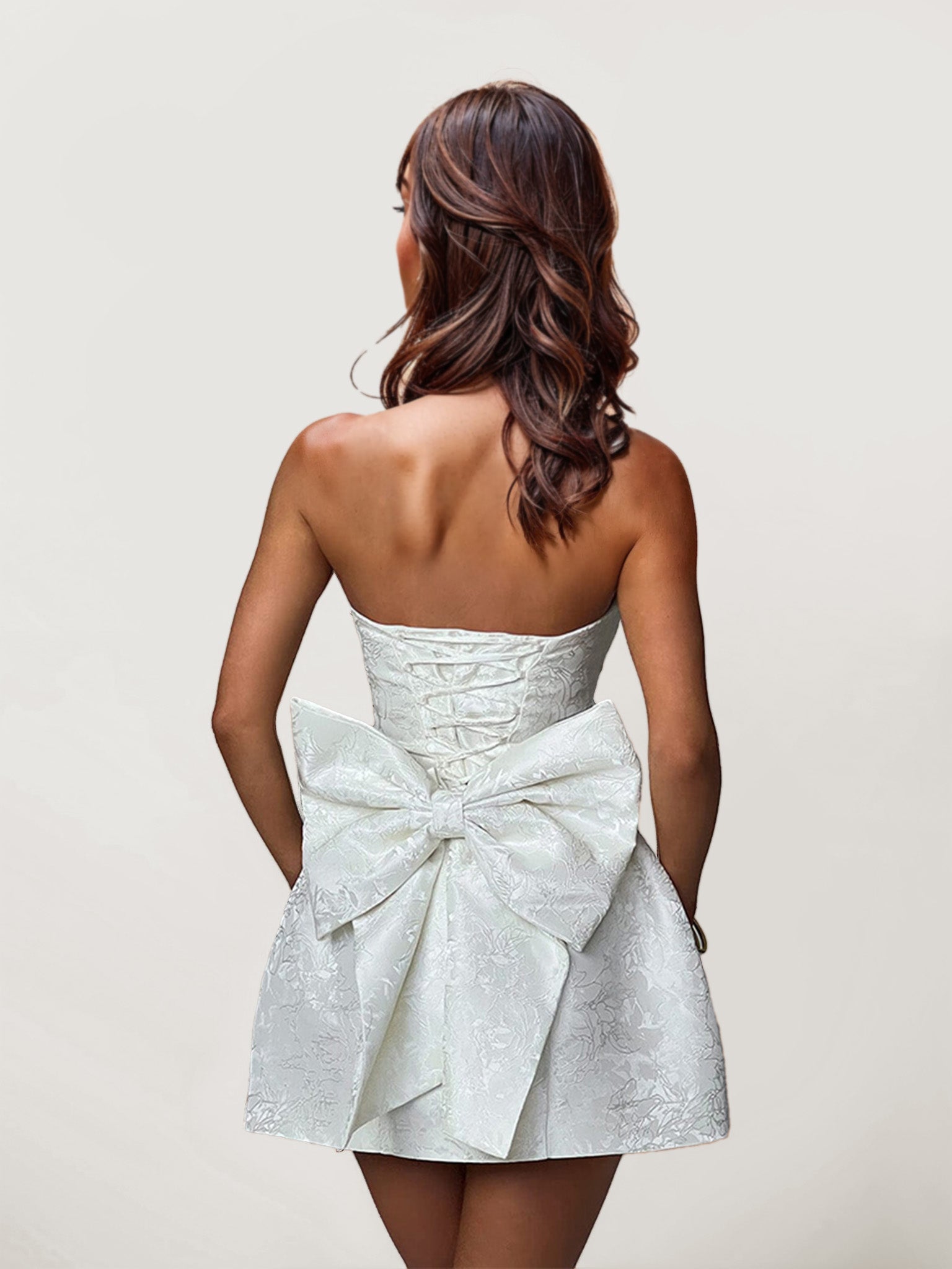 Luxe Jacquard Mini Dress with Bow