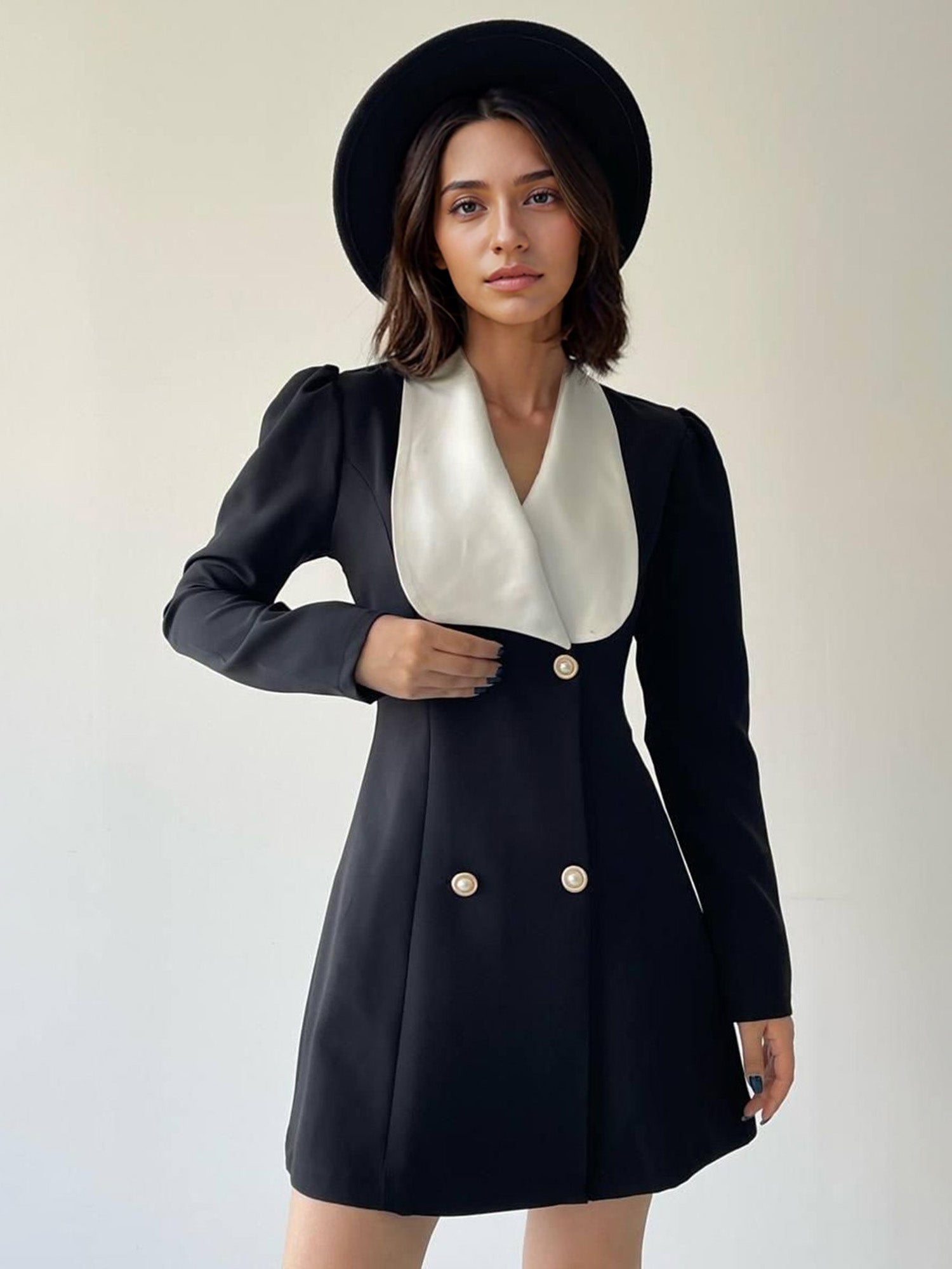 Chic Double-Breasted Button Mini Dress