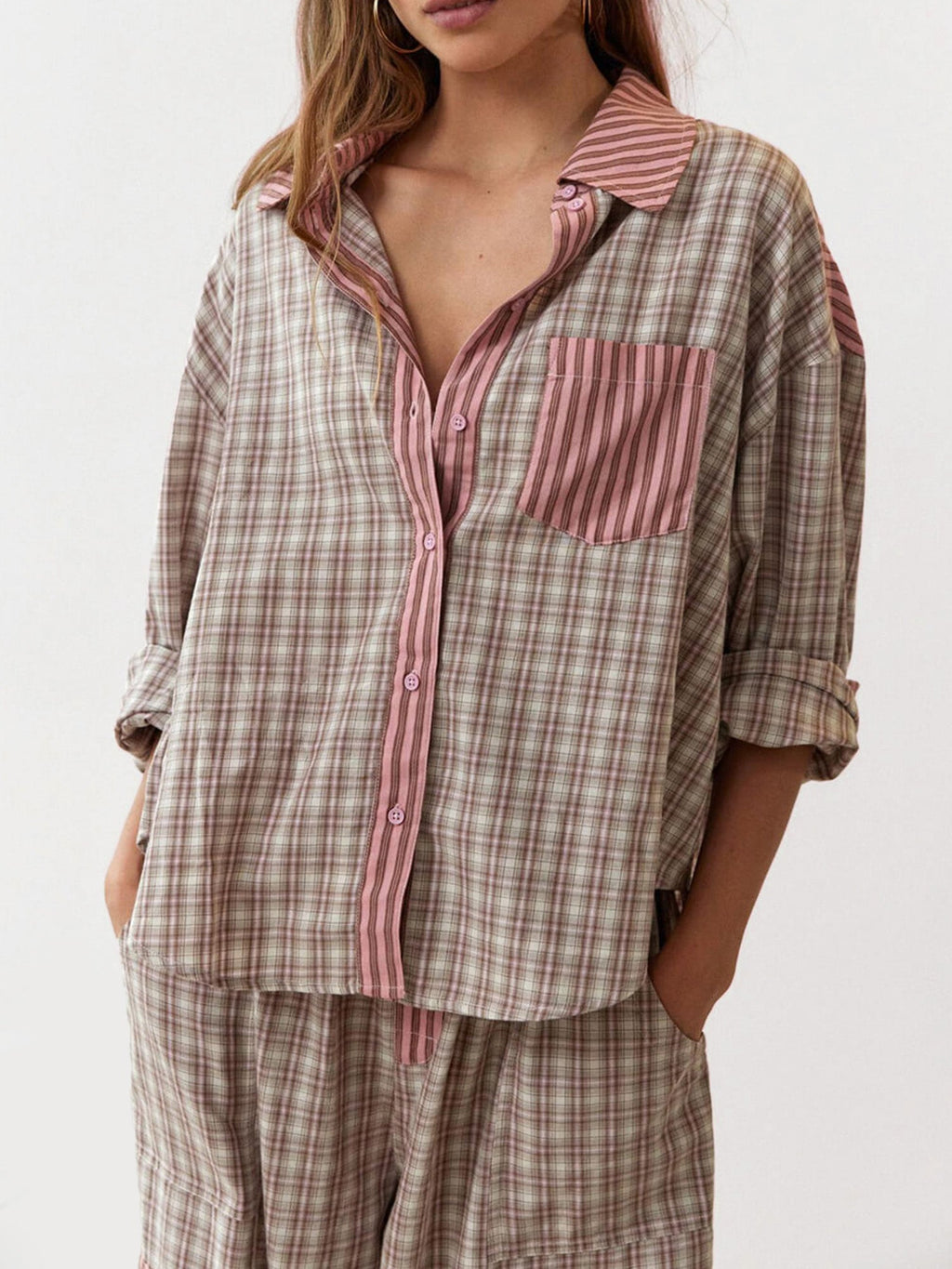 Set Pajama Kotak-kotak dengan Saiz Selesa