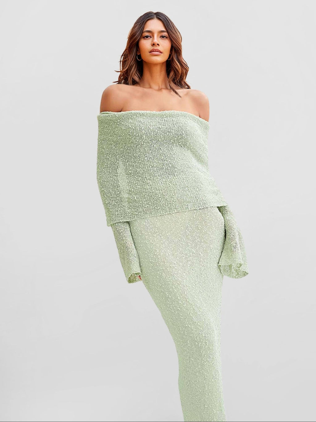 Elegant Off-Shoulder Knit Midi Dress