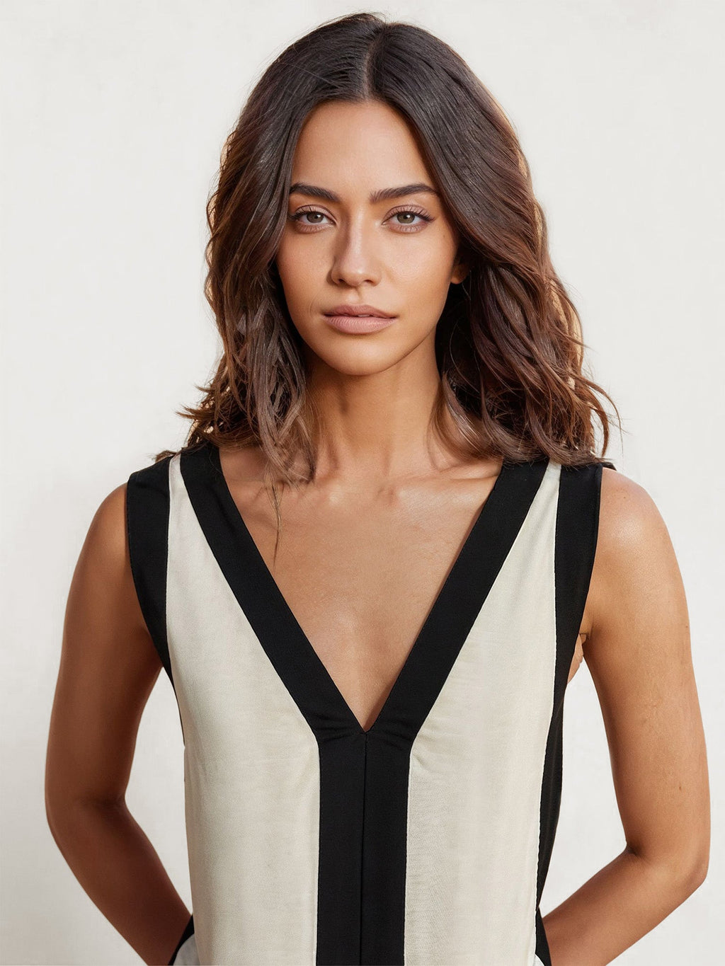 Color Block V-Neck Maxi Dress with Split