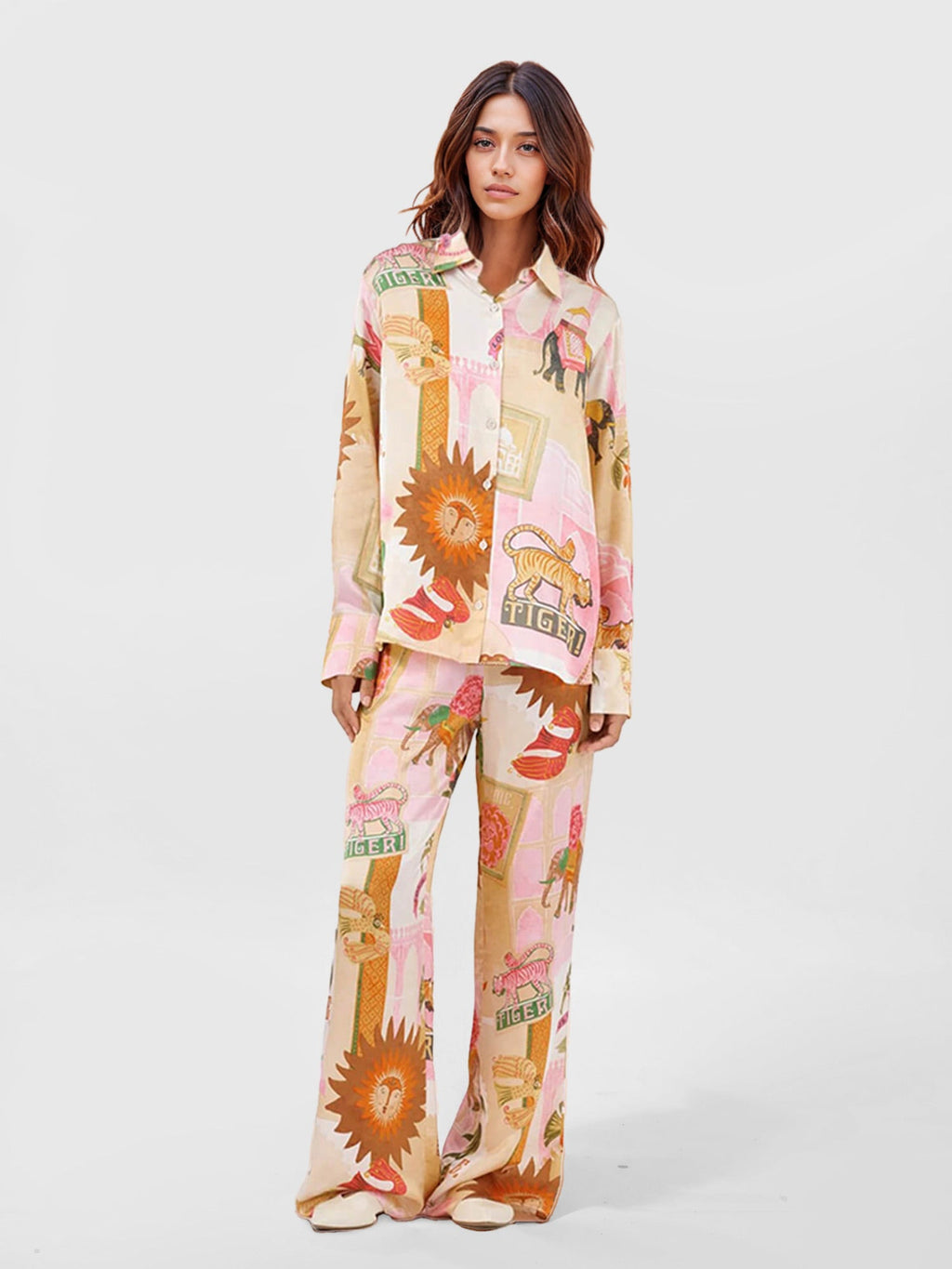 Tiger Print Wide-Leg Pants
