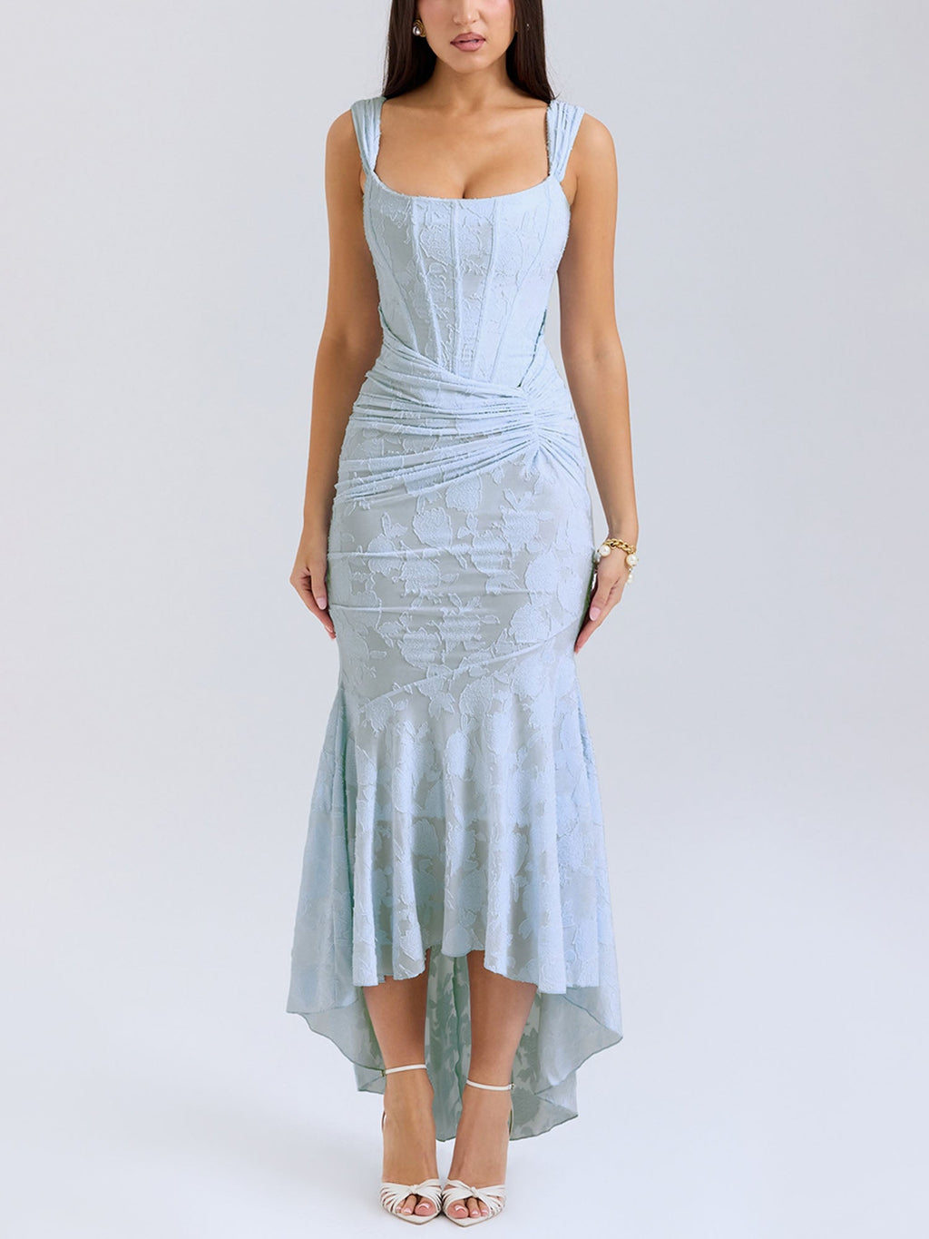 Blue Textured Asymmetrical Midi Dress