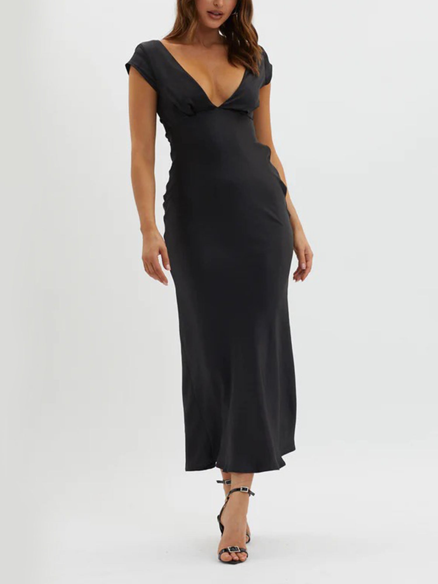 Black Plunge Neck Maxi Dress