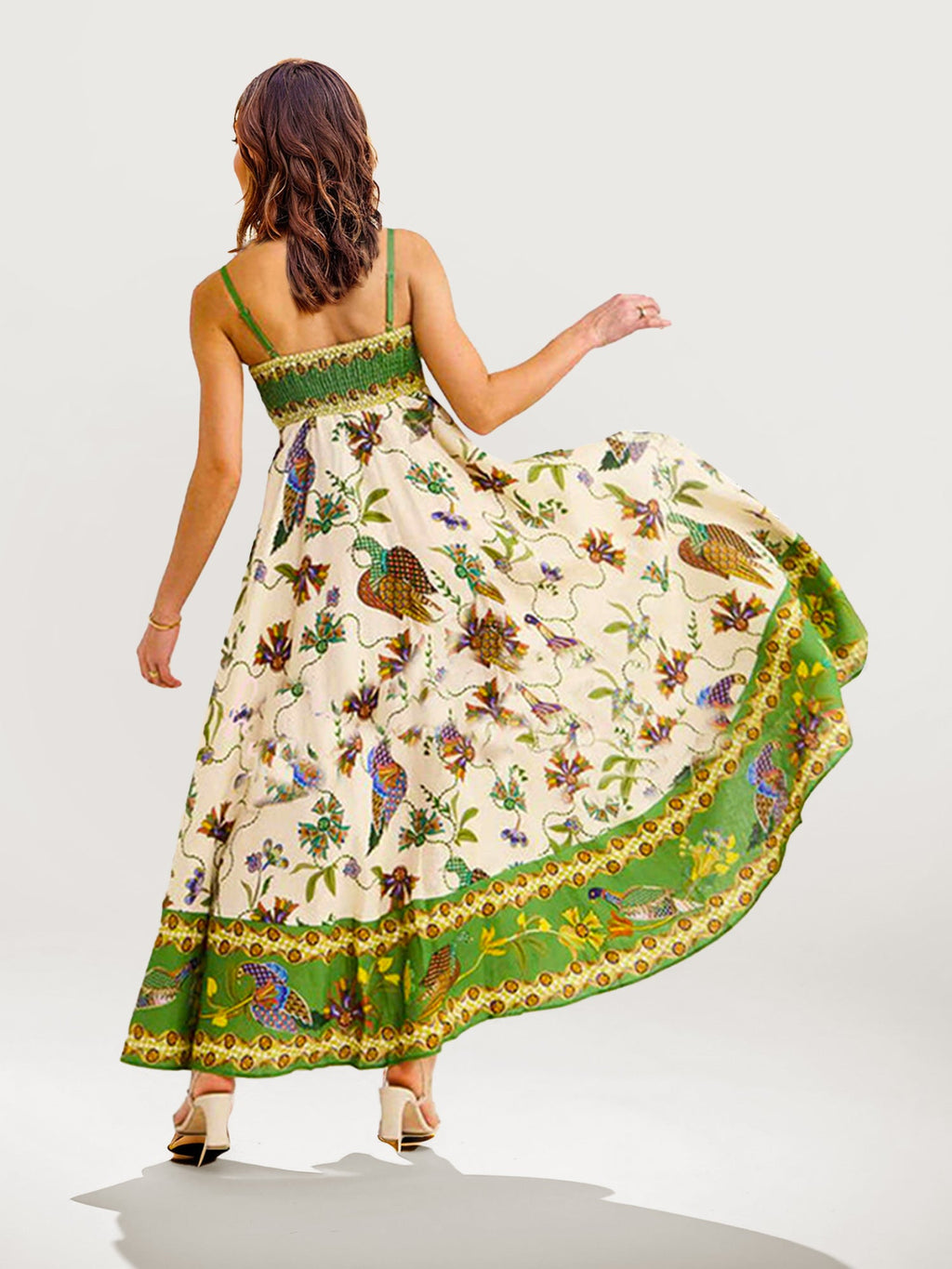 Green Floral Boho Maxi Dress