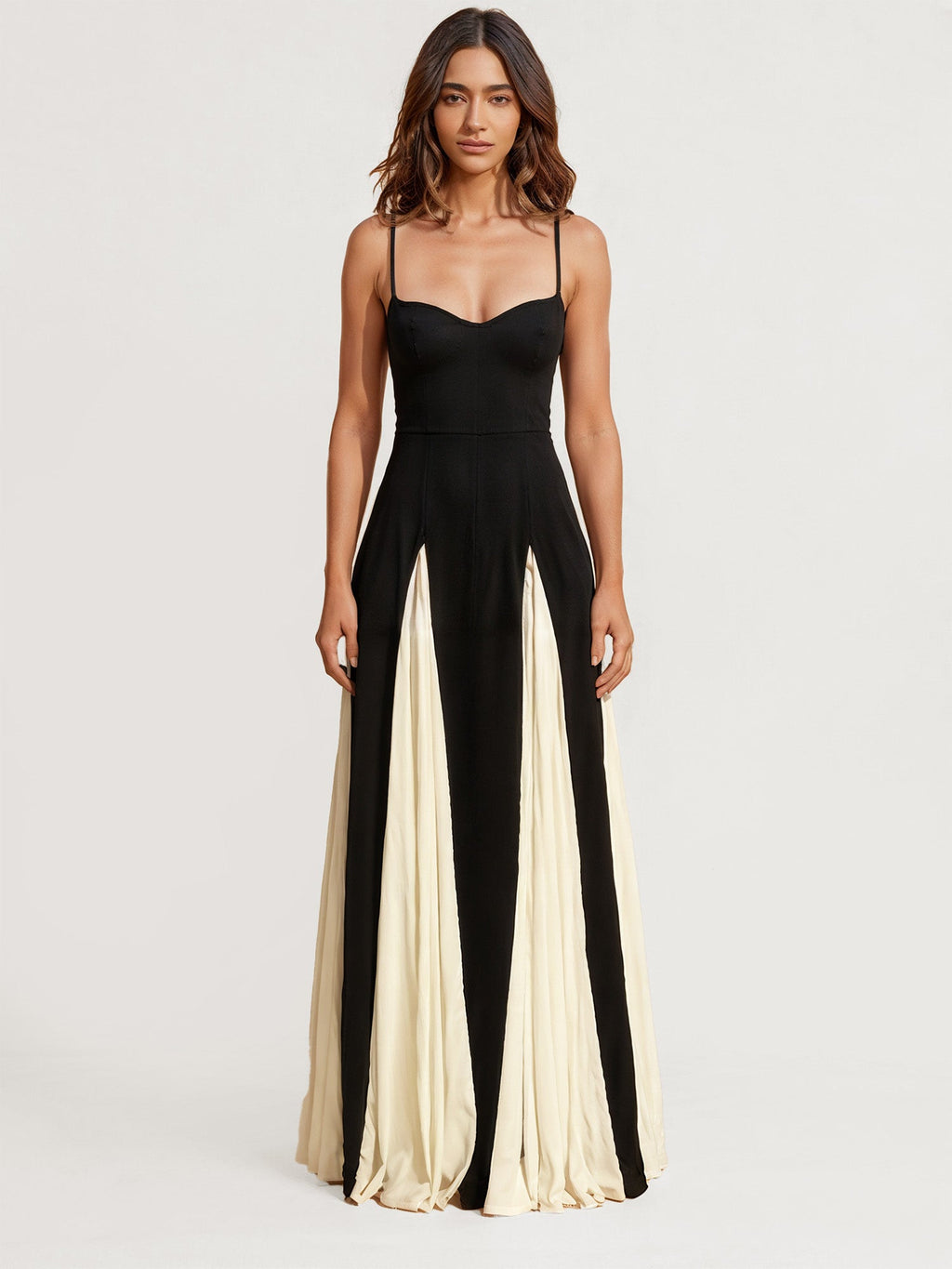 Chic Contrast Black and White Maxi Dress
