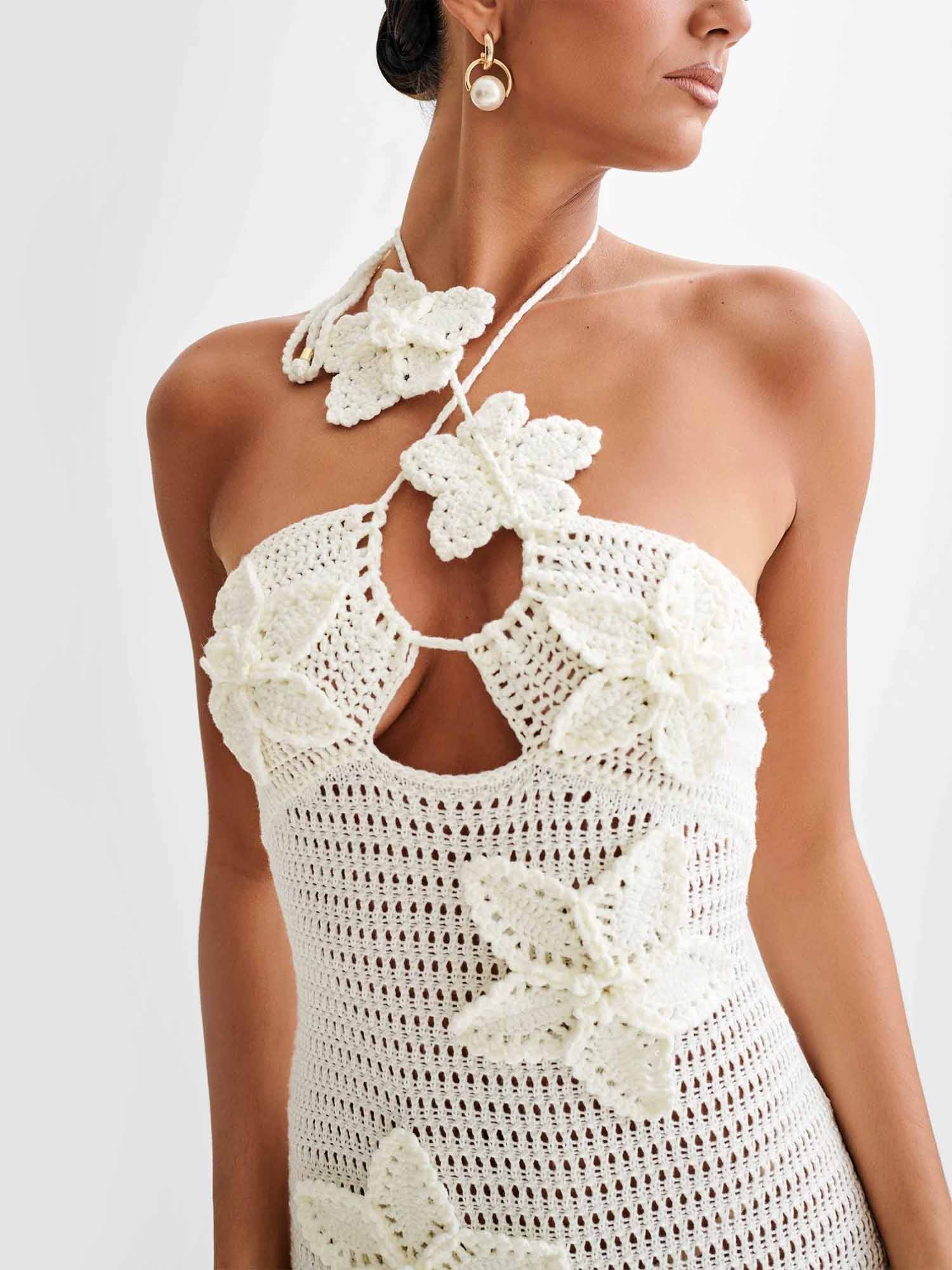 White Crochet Halter Maxi Dress – Gretachic