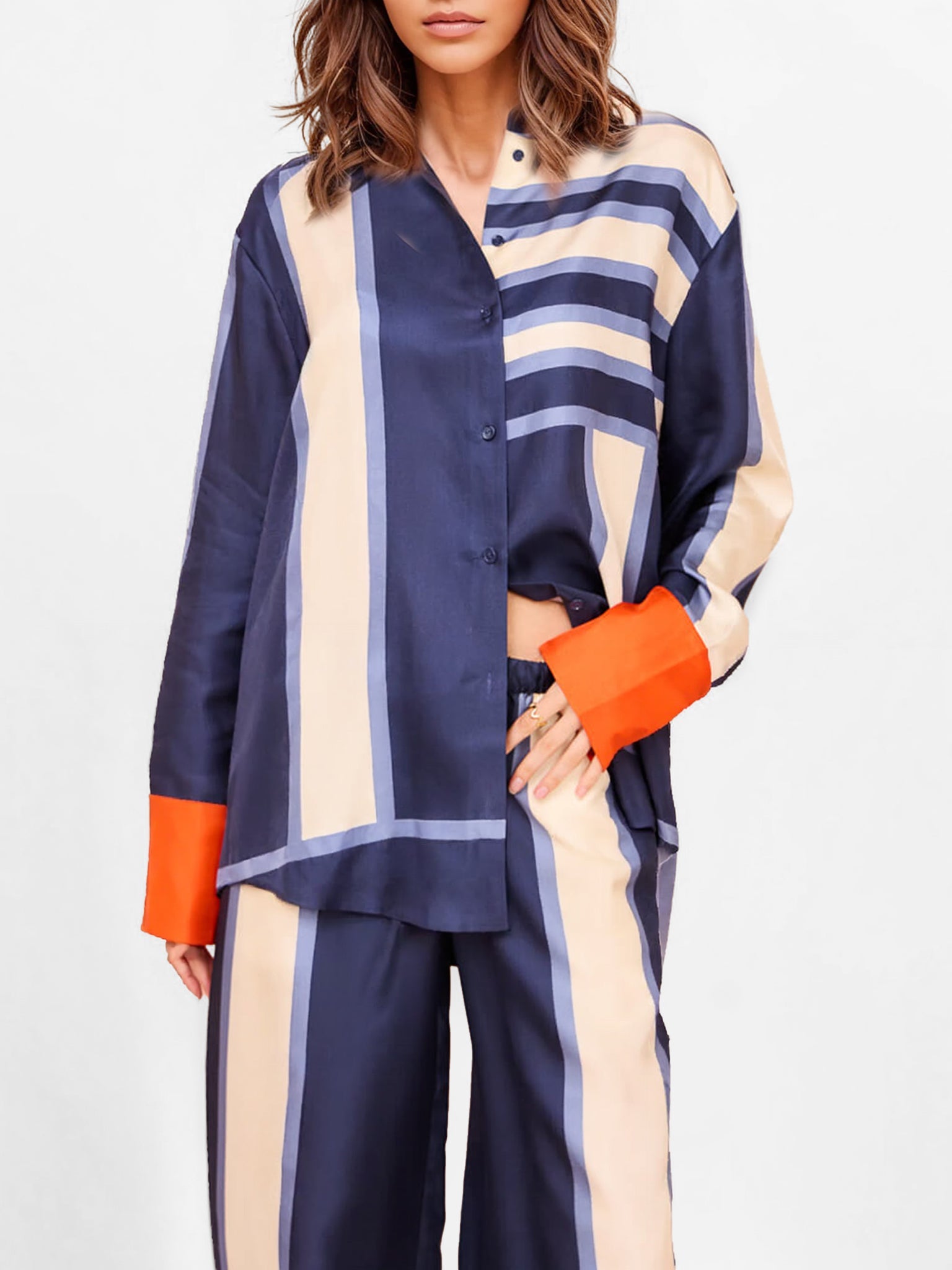 Bold Stripe Print Button-Up Shirt