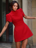 Red Pleated A-Line Mini Dress