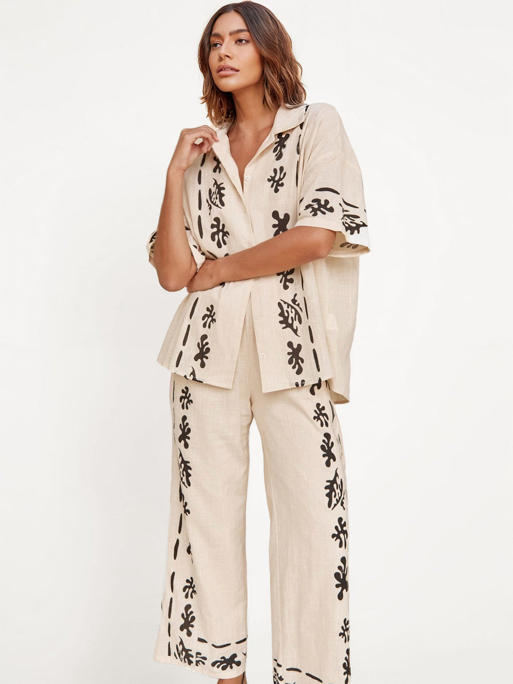Cream Shirt with Bold Black Print