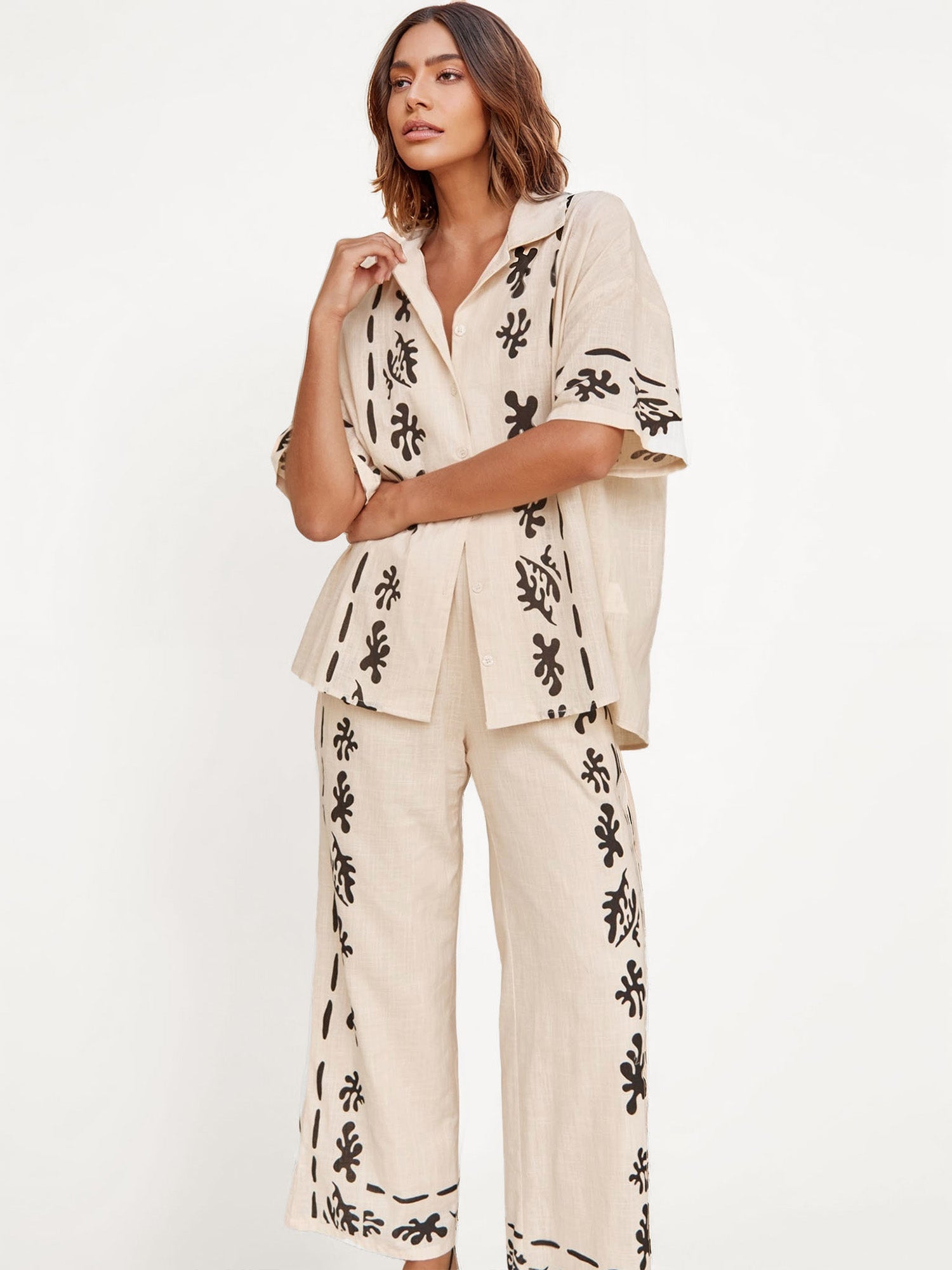 Cream Shirt with Bold Black Print