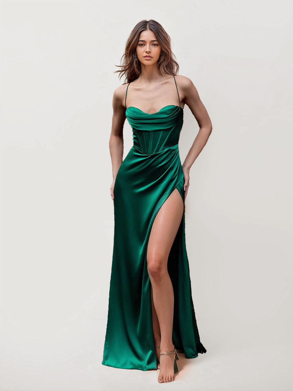 Satin Corset Maxi Dress with Slit