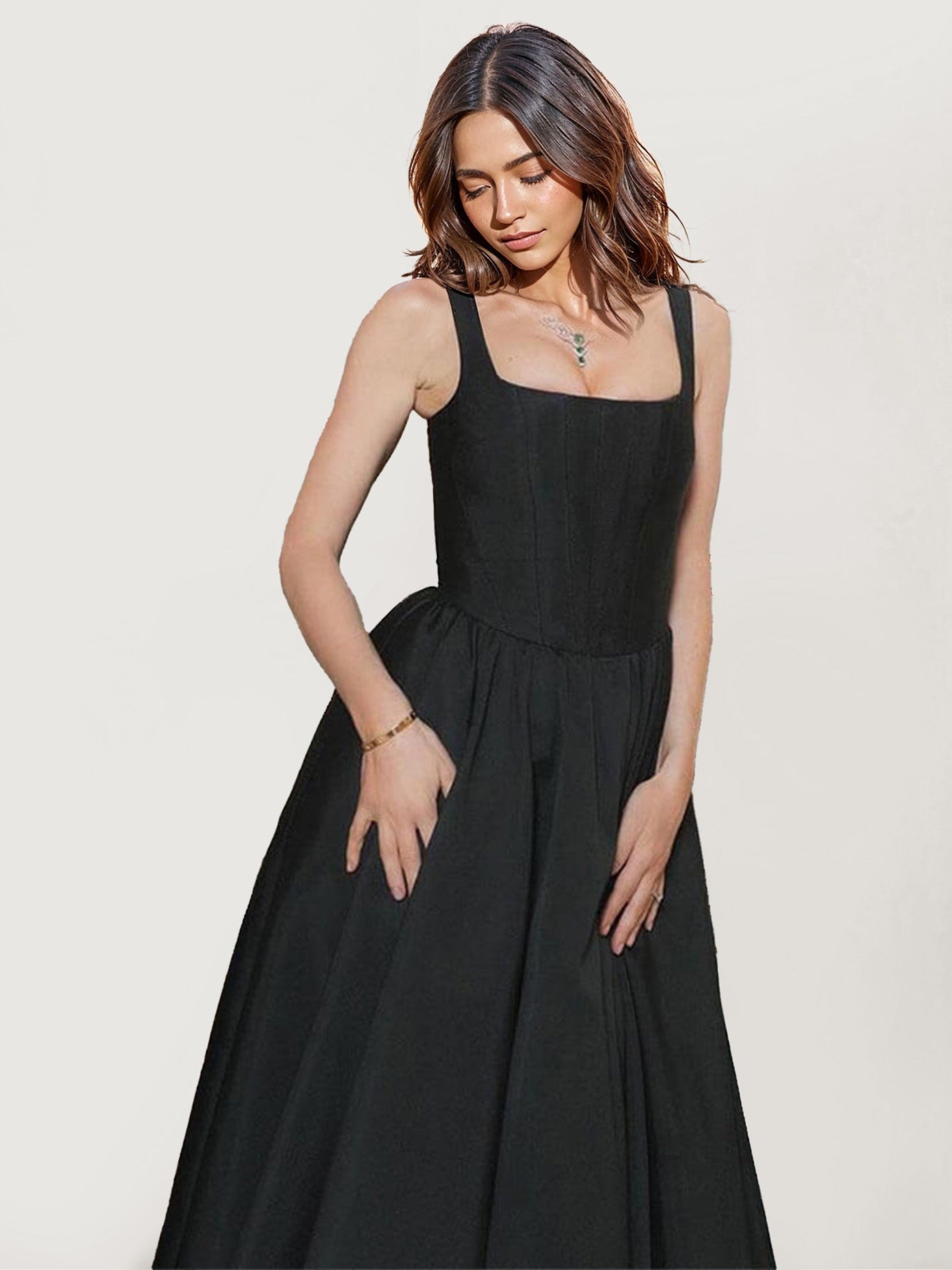 Elegant Satin Strapless Midi Dress