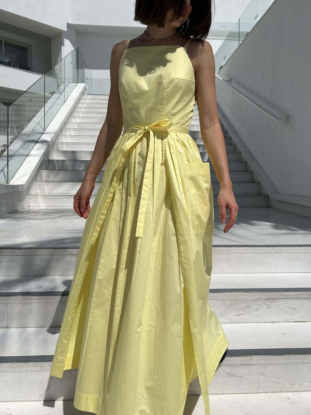 Gaun Midi Berikat Kuning