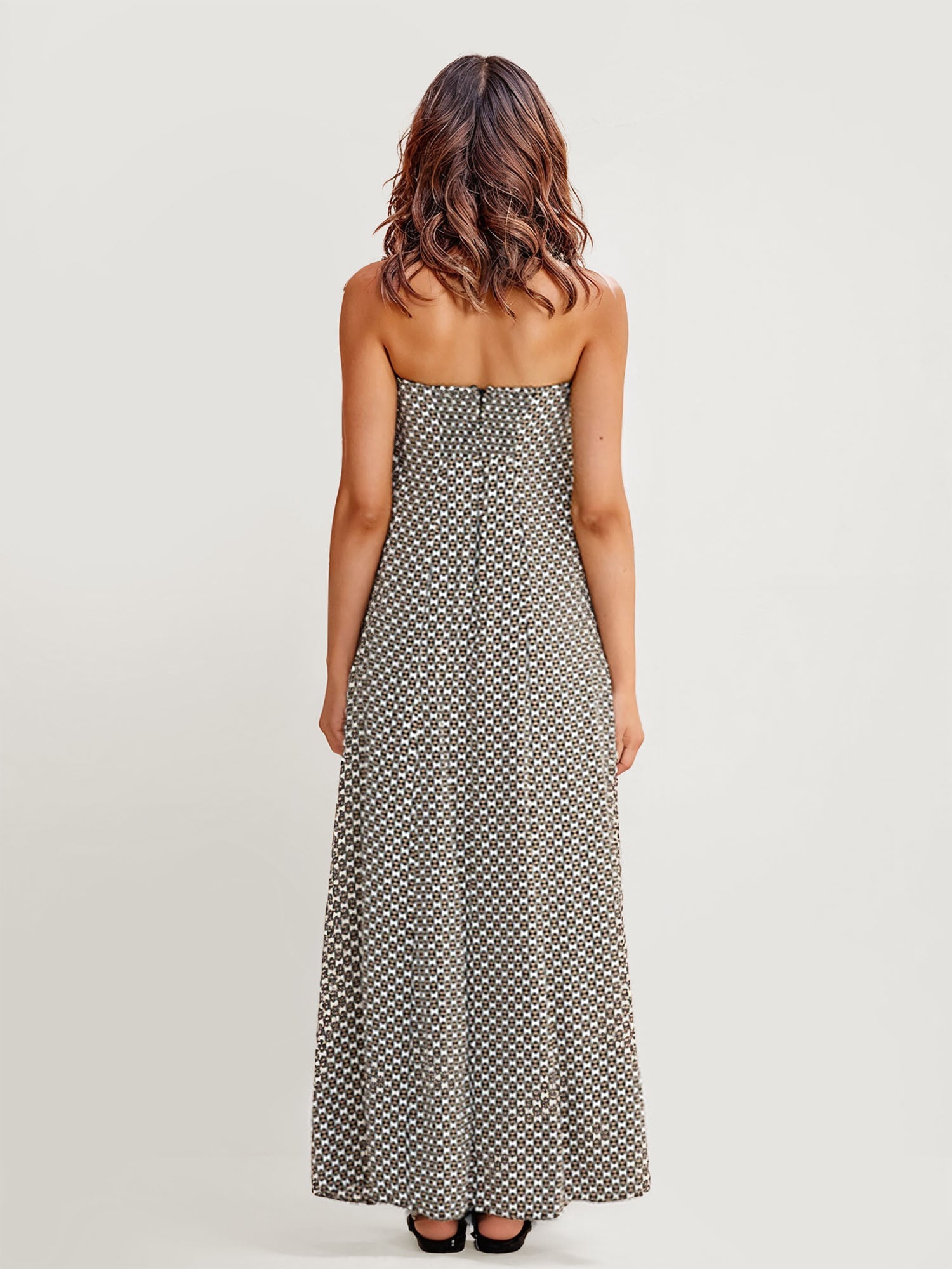 Geometric Print Strapless Maxi Dress