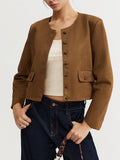 Jaket Berbutang Suede Coklat