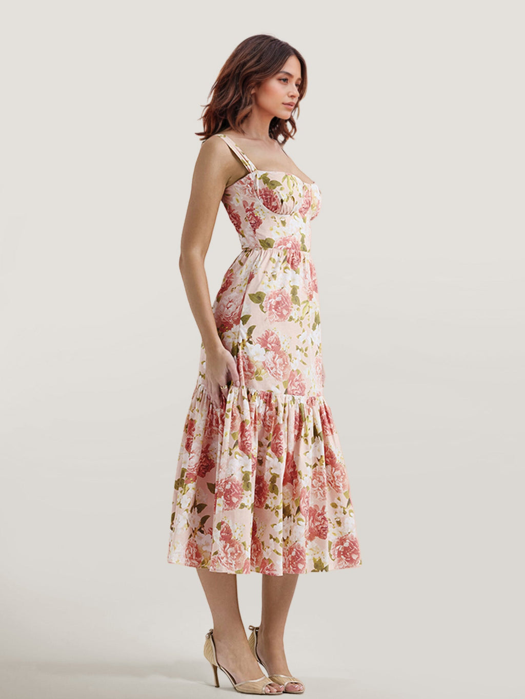 Vibrant Floral Midi Dress with Belt