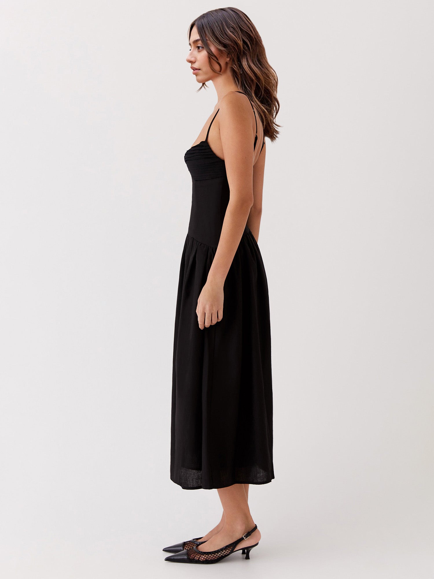 A-Line Midi Dress with Ruched Detail Gretachic A-Line Midi Dress with Ruched Detail Gretachic