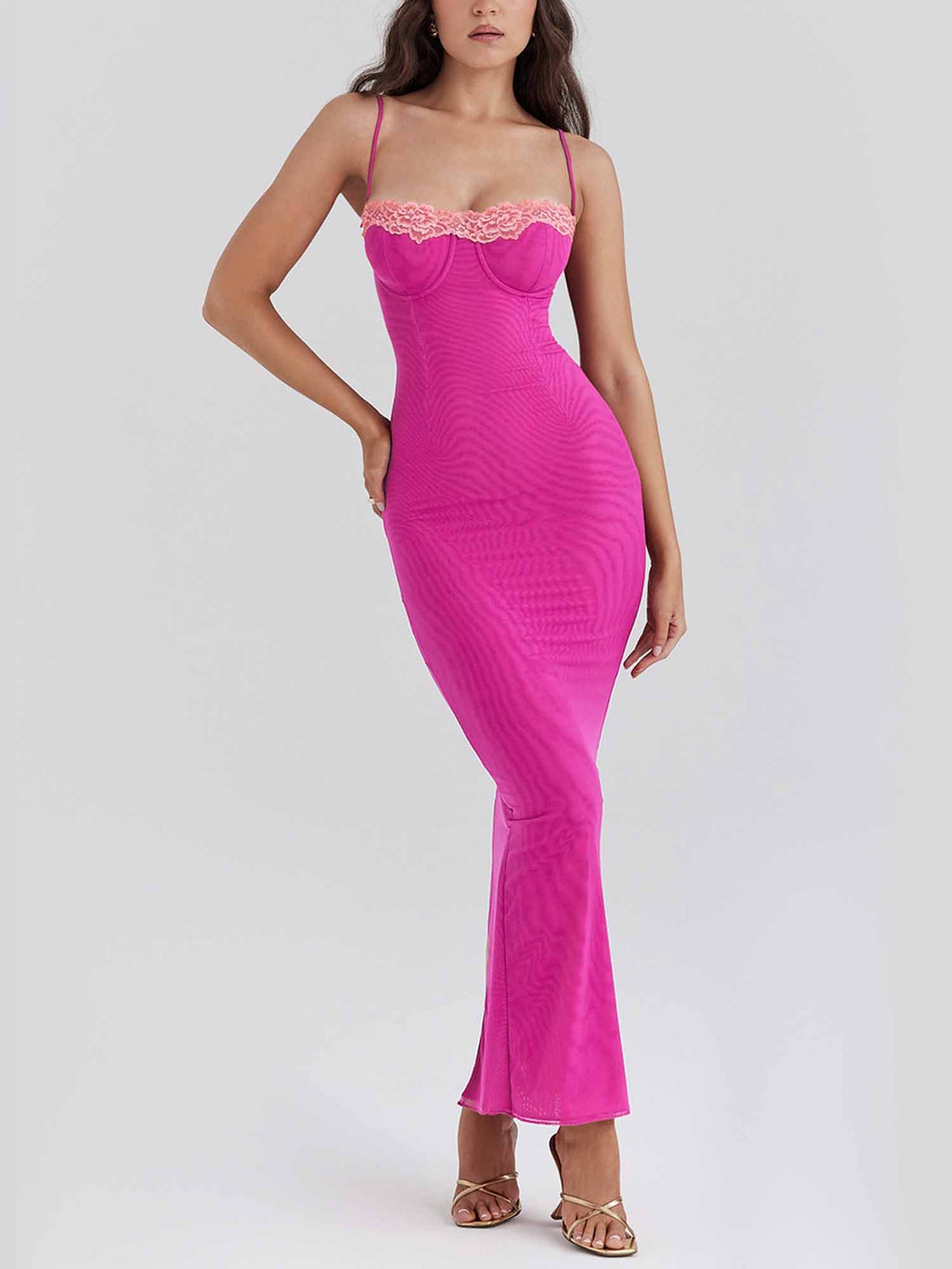 Hot Pink Corset Bodycon Maxi Dress