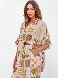 Boho Patchwork Print Oversized Button-Up Shirt