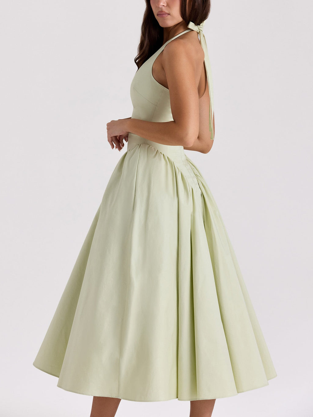 Pleated A-Line Halter Midi Dress