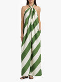 Green Diagonal Stripe Halter Maxi Dress