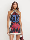 Tropical Print Halter Neck Mini Dress
