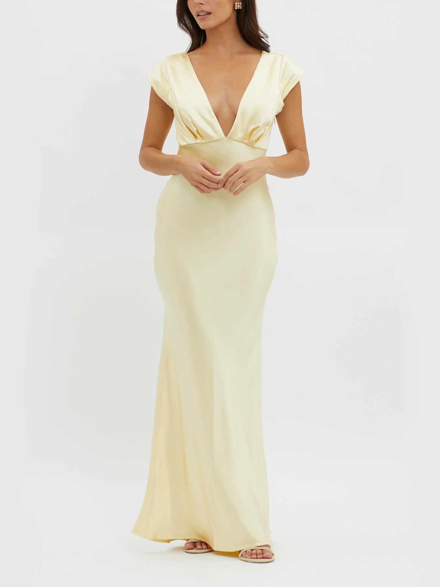 Lemon Cream Plunge Neck Maxi Dress – Gretachic