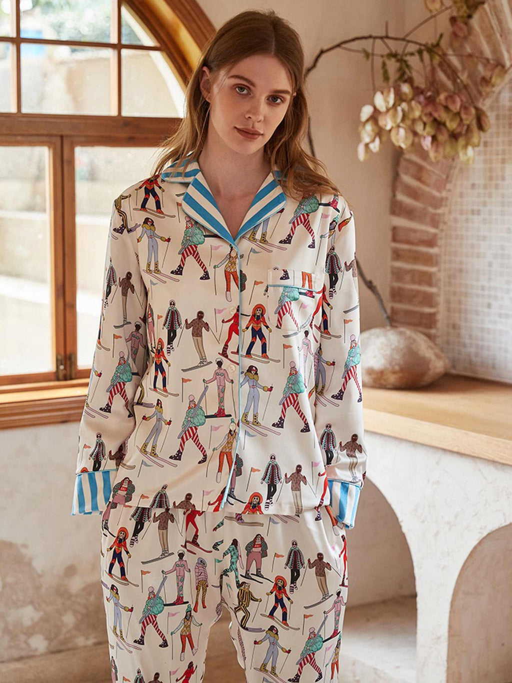 Ski Adventure Print Long Pajama Set