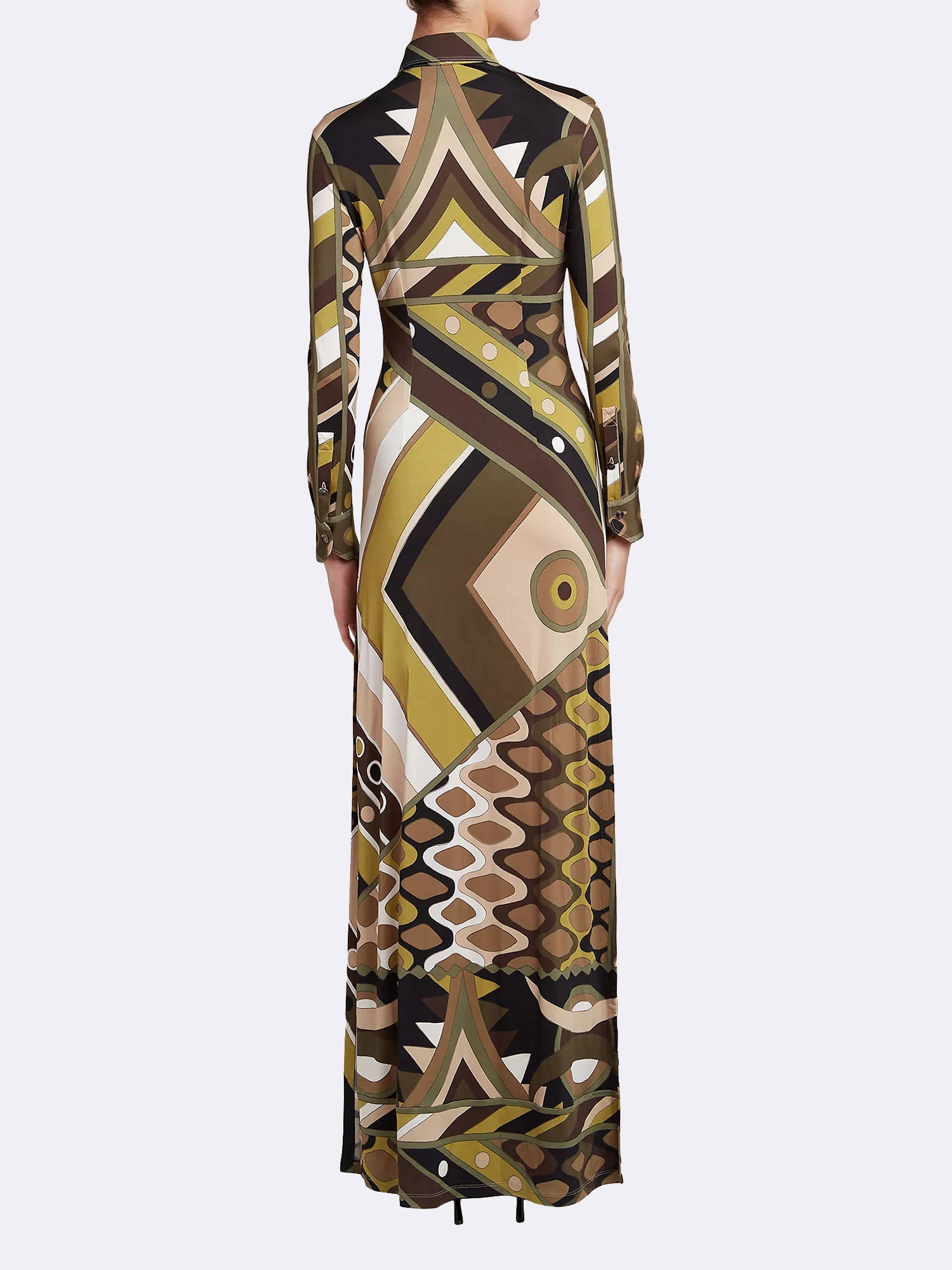 Retro Print Maxi Dress with Long Sleeves