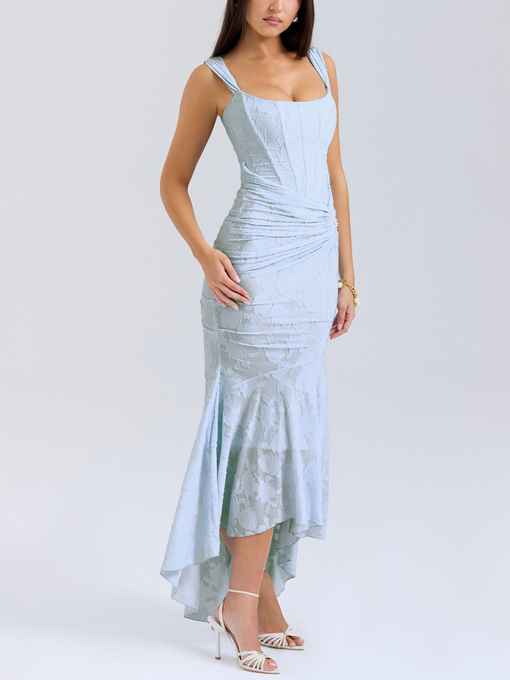 Blue Textured Asymmetrical Midi Dress